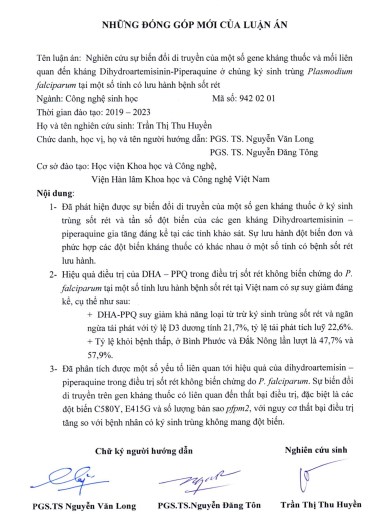 Thông tin tóm tắt về những đóng góp mới của luận án tiến sĩ: Nghiên cứu sự biến đổi di truyền của một số gene kháng thuốc và mối liên quan đến kháng