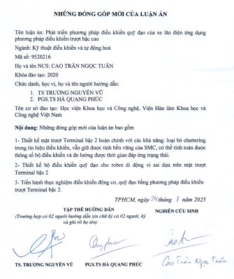 Thông tin tóm tắt về những đóng góp mới của luận án tiến sĩ: Phát triển phương pháp điều khiển quỹ đạo của xe lăn điện ứng dụng phương pháp điều khiển trượt bậc cao