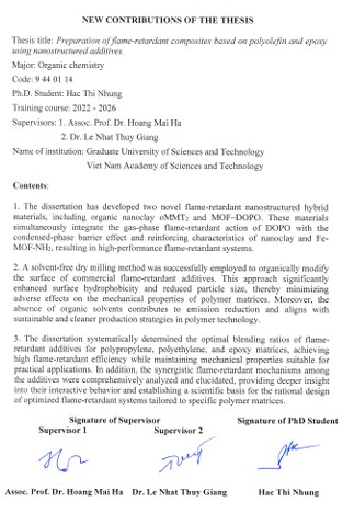 Thông tin tóm tắt về những đóng góp mới của luận án tiến sĩ: Nghiên cứu chế tạo compozit chống cháy trên nền polyolefin và epoxy sử dụng phụ gia cấu trúc nano