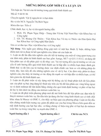 Thông tin tóm tắt về những đóng góp mới của luận án tiến sĩ: Vai trò của từ trường trong quá trình hình thành sao.