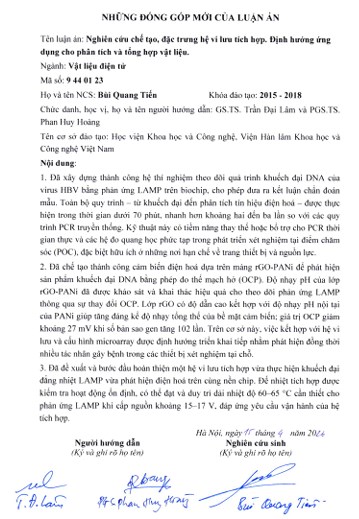 Thông tin tóm tắt về những đóng góp mới của luận án tiến sĩ: Nghiên cứu chế tạo, đặc trưng hệ vi lưu tích hợp. Định hướng ứng dụng cho phân tích và tổng hợp vật liệu.