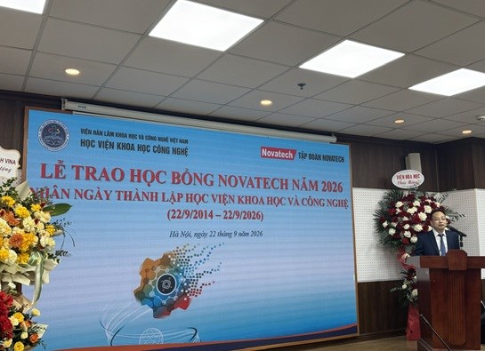 Ngày 22/9/2026, Học viện Khoa học và Công nghệ tổ chức Lễ trao học bổng Novatech năm 2026 nhân ngày thành lập Học viện (22/9/2014 - 22/9/2026).